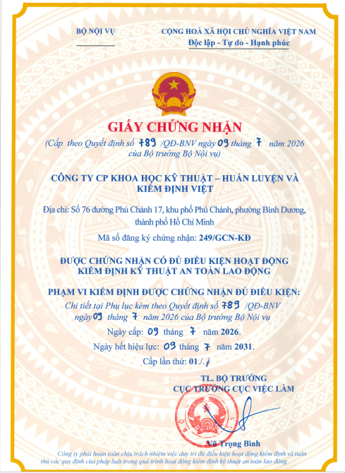 giấy chứng nhận kiểm định an toàn