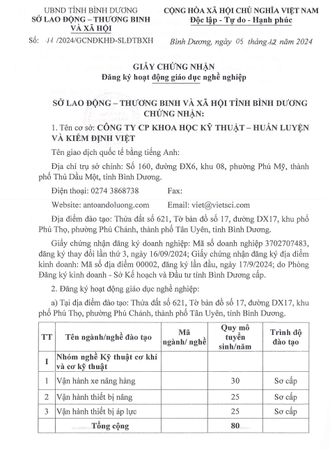 giấy phép dạy nghề 